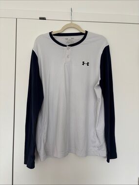 Under Armour White and Navy Long-Sleeve Henley Shirt